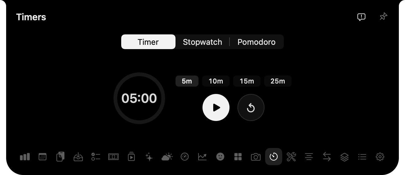 A five-minute timer with presets.
